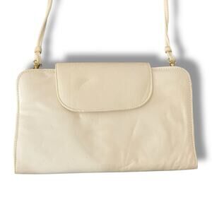 Vintage Cream Faux Leather Crossbody Purse w/ Gold Hardware